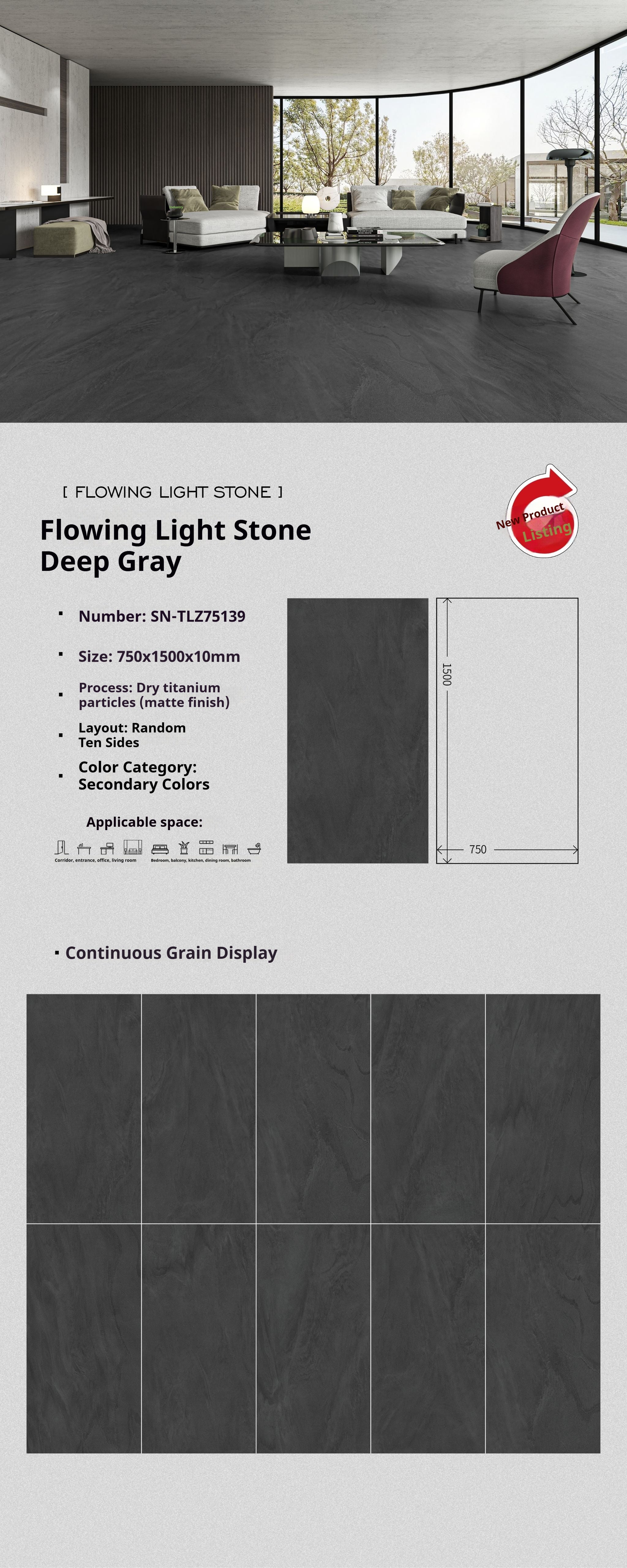 Flowing Light Stone Deep Gray